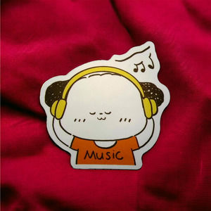 Puppy Dog Music Orange Shirt Top Yellow Heaphones Cute Chibi Kawaii Sticker